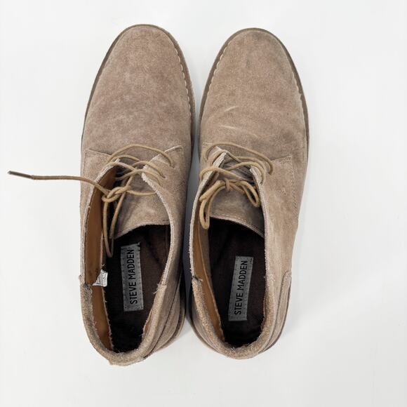 Steve Madden Taupe‎ Suede Chukka Boots Leather Upper Lace-Up Size 9 - Picture 6 of 10